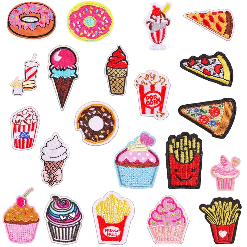 

Food Ice Cream Fries Cake Donut Pizza Embroidery Cloth Clothing Accessories Badge Patch