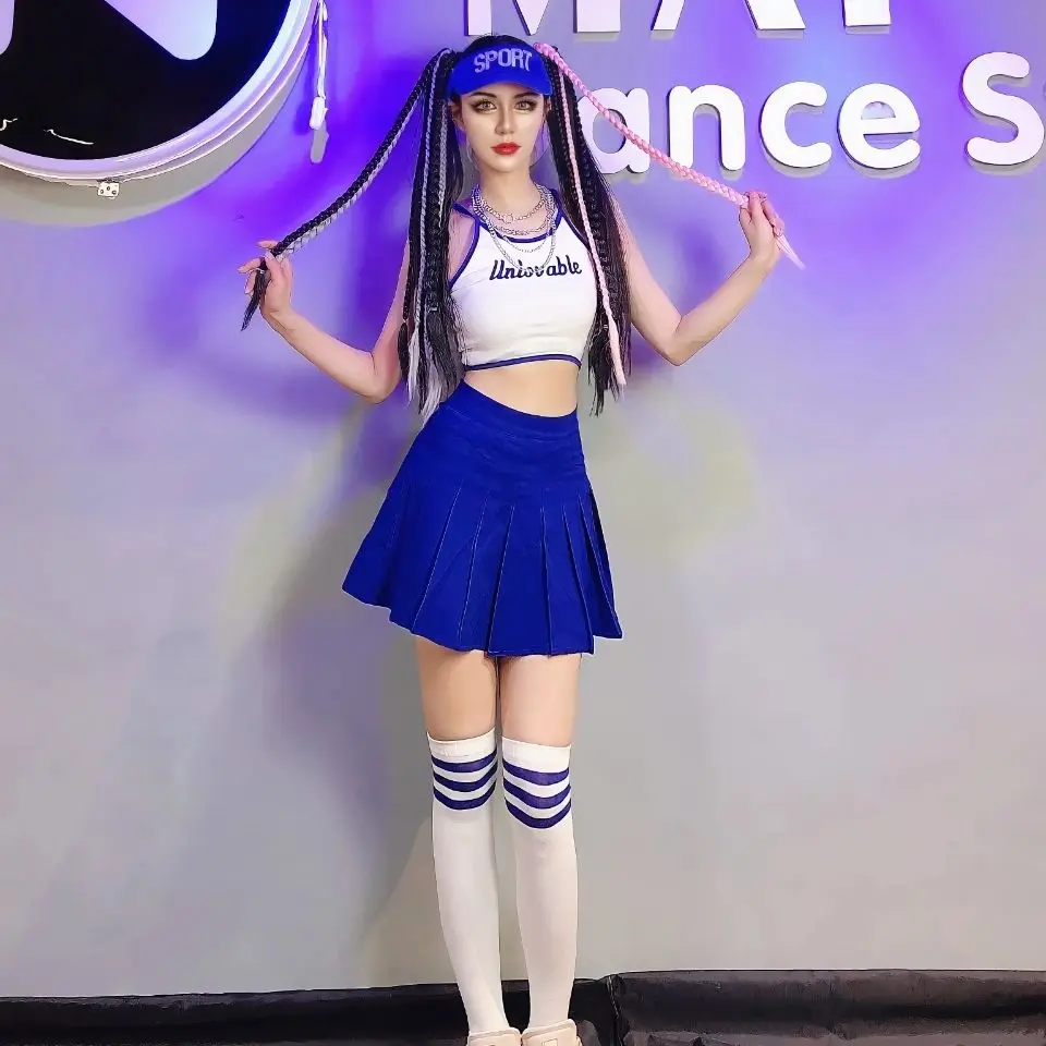 

New Women's Pole Dance Clothing Jazz Dance Costumes Adult Nightclub Dj Gogo Dance Hip Hop Clothes Top and Skirt Set