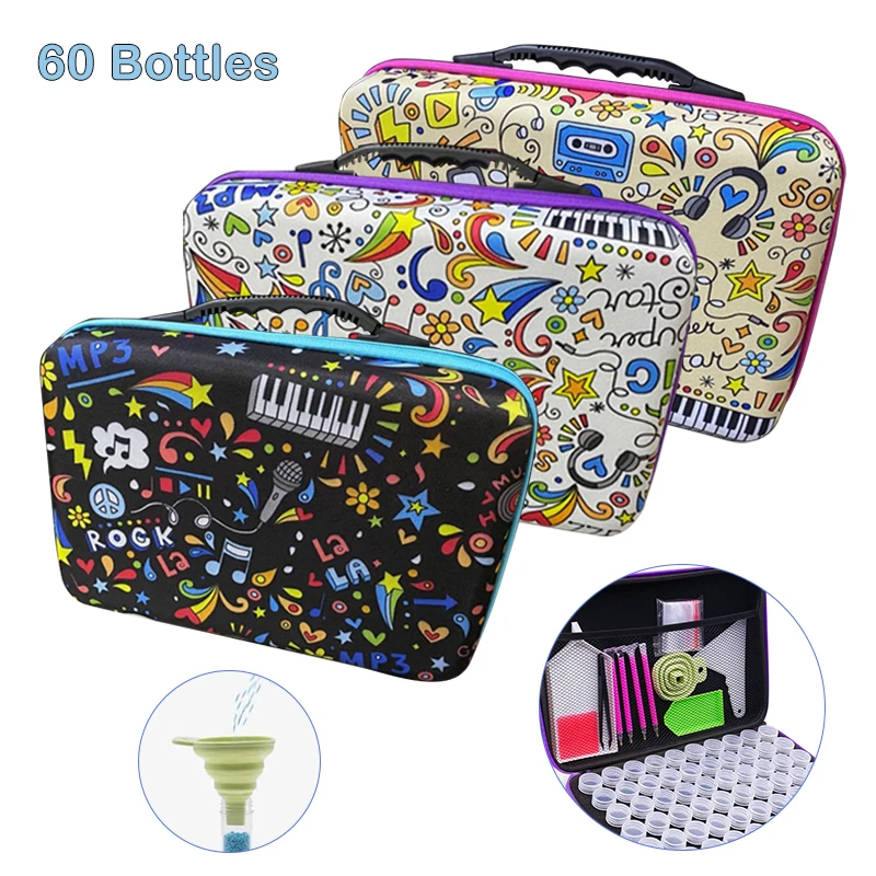 

New 60 Bottles Diamond Painting Accessories Storage Box DIY Diamond Embroidery Tools Beads Storage Container Jar Zippered Case
