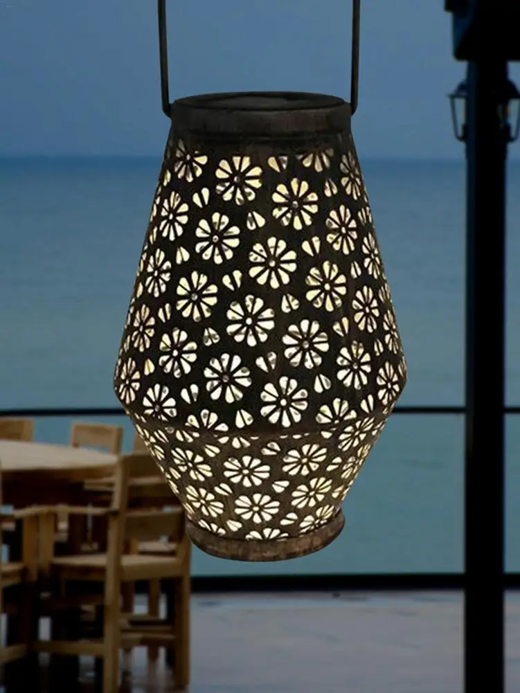 

Outdoor Waterproof Solar Light Wrought Iron Hanging Lantern Garden Decor Landscape Lawn Path Portable Night Light