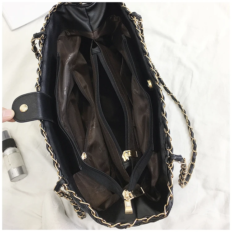 Женская сумка Большая вместительная кожаная кошелек черная стеганая через плечо