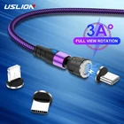Кабель для зарядки магнитный USLION, Micro-USB Type-C Lightning, 3A, 0.5 1 2 м