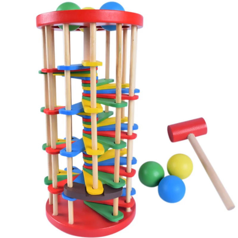 Детские деревянные игрушки съемный мяч по лестнице детская координация рук и