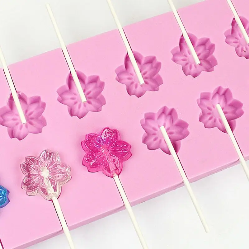 

12-Cavity DIY Cherry Blossom Shape 3D Silicone Lollipop Mold Candy Chocolate Gummy Fondant Mould Soap Bakeware Baking Tools