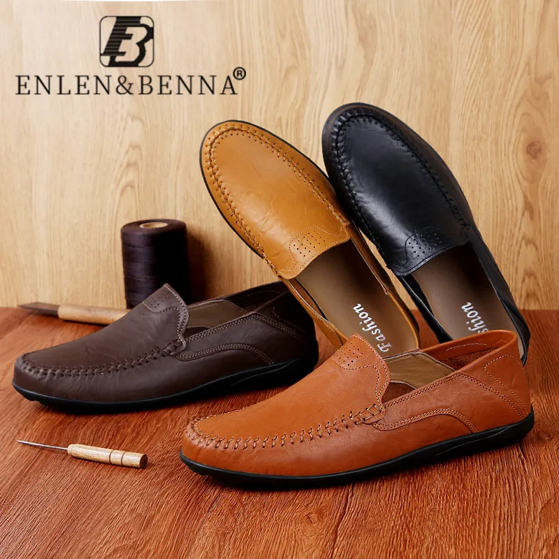 

Genuine Leather Shoes Men Luxury Lightweight Loafers Mens Breathable Slip on Brown Driving Shoes Men Moccasins Plus Size 37-47