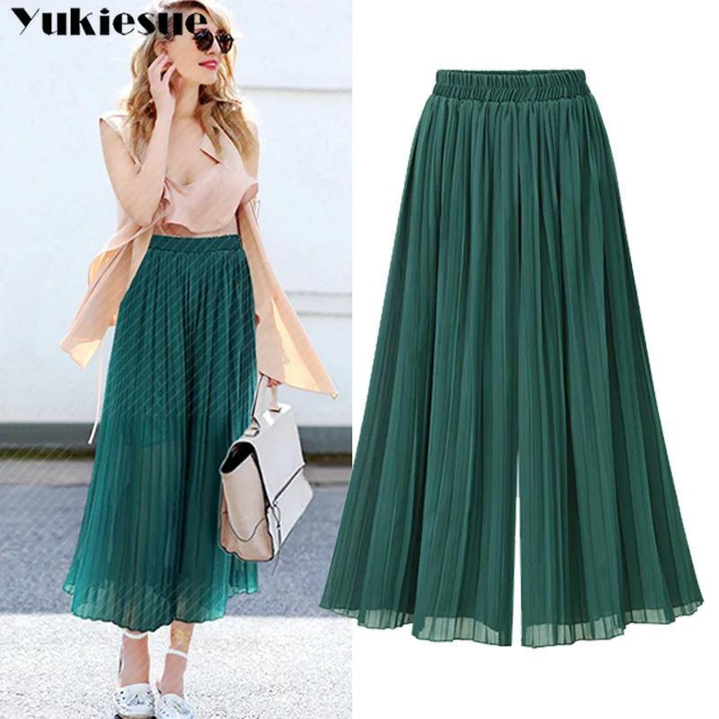 Женские шифоновые прямые брюки с завышенной талией Свободные повседневные