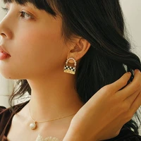 black and white grid bag pearl new s925 silver needle earrings female retro temperament design light luxury earring trend