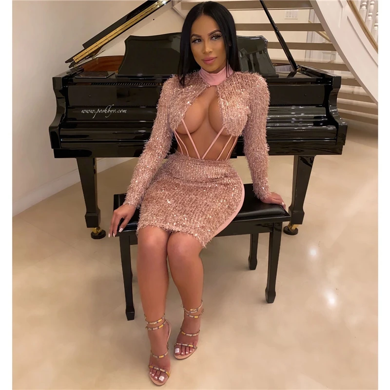 Женское ажурное платье с блестками Adogirl облегающее мини-платье высоким