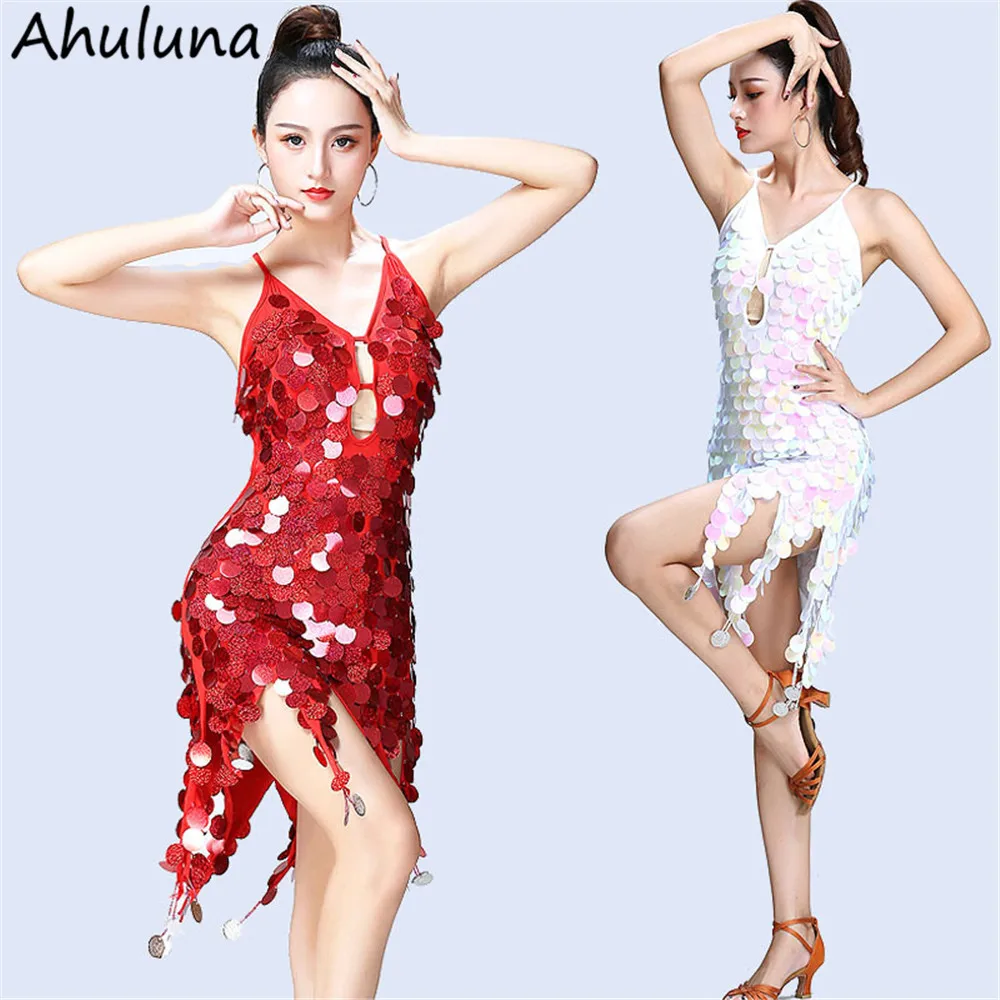 

Sexy Dance Dress For Women Ballroom Night Club Party Latin Costumes With Big Sequin And Tassel Dancing Nightdress D057