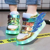 children glowing led shoes boys girls non slip luminous male sneakers breathable sports wing lighted shoes kids size 24 37