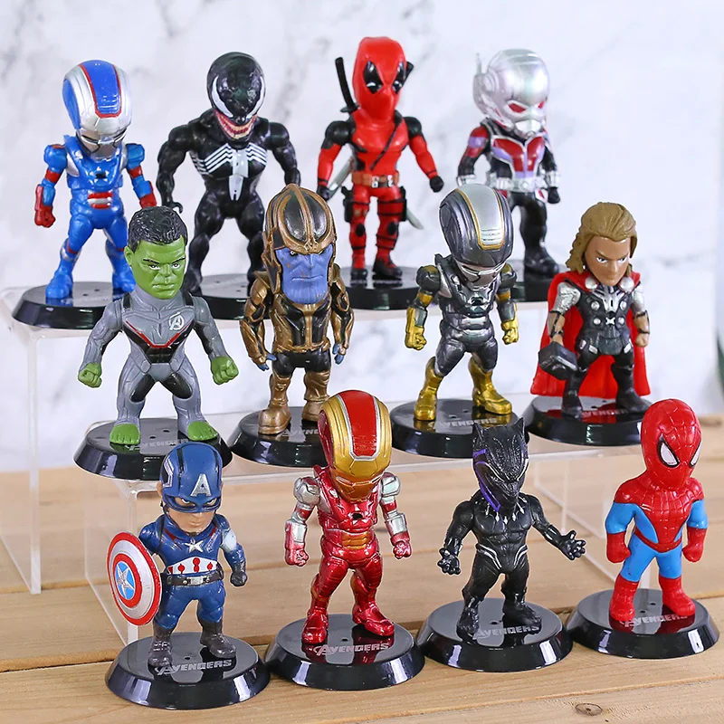 Marvel Мстители Железный человек танос Муравей Человек-паук Тор Халк Дэдпул Веном ПВХ ингрушечная фигурка подарок 12 шт./компл