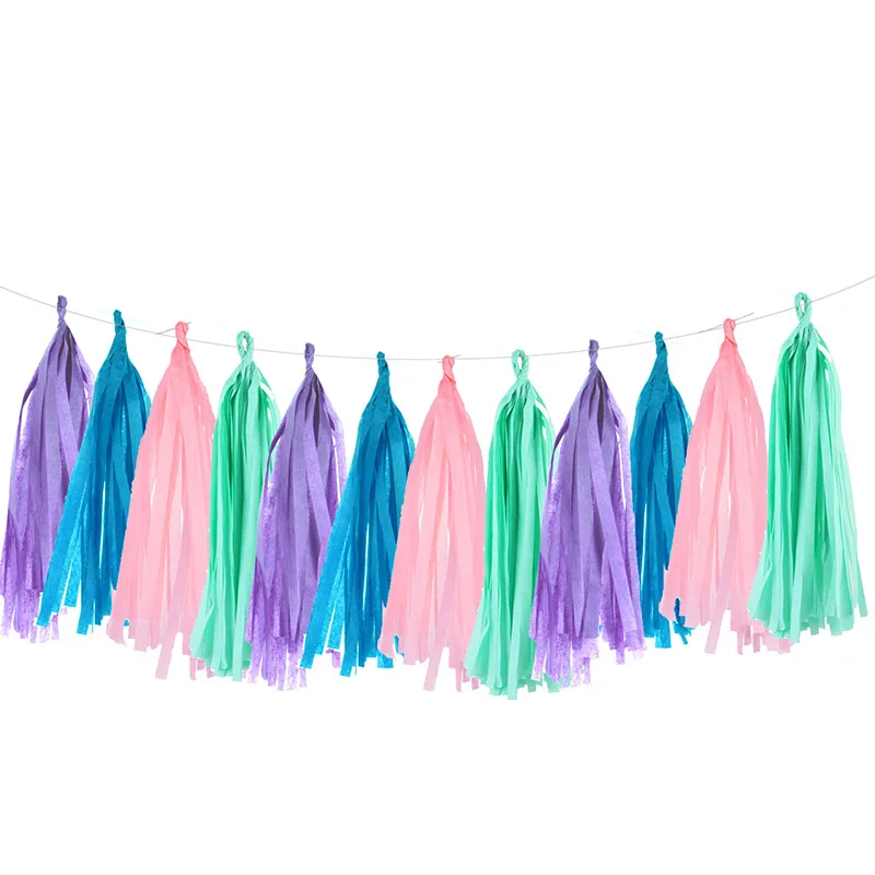 tassel set 2 Бумажный баннер в виде русалки для девочек, украшение для дня рождения, гирлянда в виде хвоста русалки, украшение для девочек - Цвет: tassel set 2