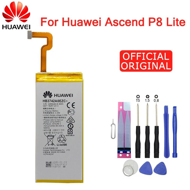 Hua Wei аккумулятор для телефона HB3742A0EZC+ настоящий аккумулятор 2200 мАч для huawei Ascend P8 Lite, Сменные Аккумуляторы, бесплатные инструменты