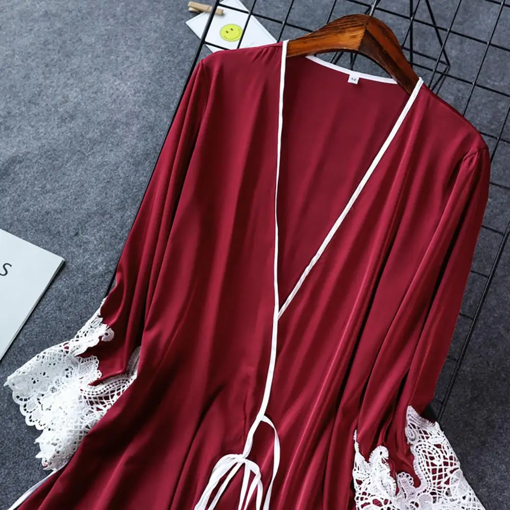 3 шт. женский Шелковый кружевной халат Babydoll одежда для сна ночная рубашка