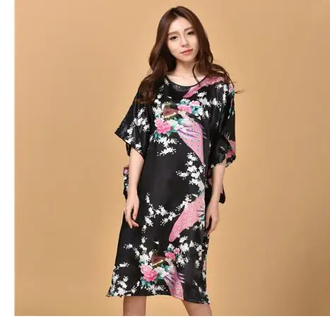 Халат женский домашний из вискозы свободная ночная рубашка размера плюс черный