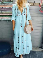 2021 new womens vitality and pure printing summer three quarter sleeves loose long dress comfortable and soft commuter dress