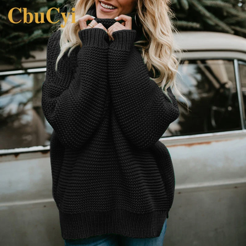 CbuCyi Winter Women Turtleneck Sweater Oversized Long Sleeve Knitted Pullovers Loose Casual Sweaters Jumper Tops | Женская одежда