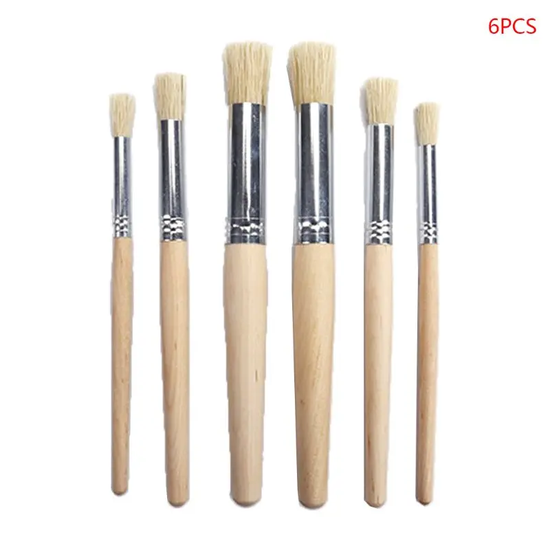 

6pcs/set Watercolor Acrylic Painting Stencil Brush Different Size Wooden Handle K3KB