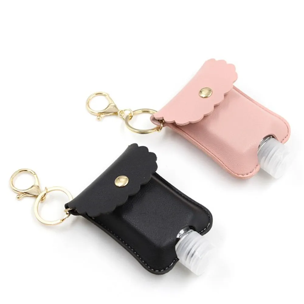 

1 шт. пустая герметичная пластиковая бутылка для путешествий, портативная бутылка-пульверизатор с кожаным держателем для ключей, дезинфици...