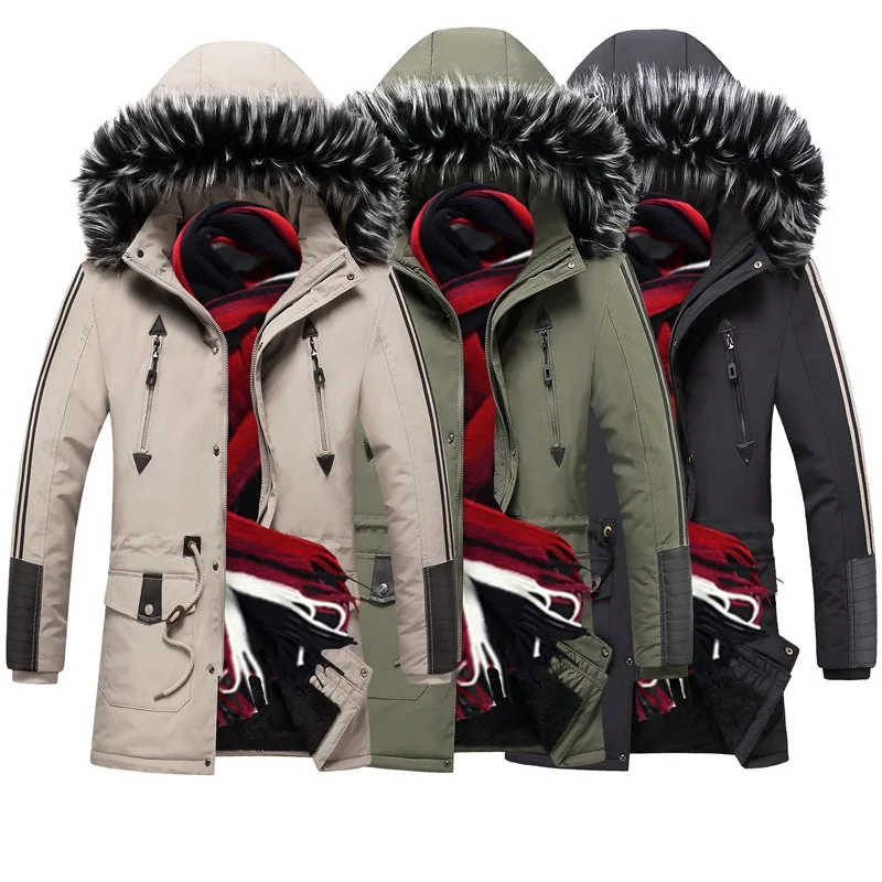 

Парка мужская зимняя с флисовой подкладкой, утепленная куртка, Повседневная хлопковая верхняя одежда с капюшоном