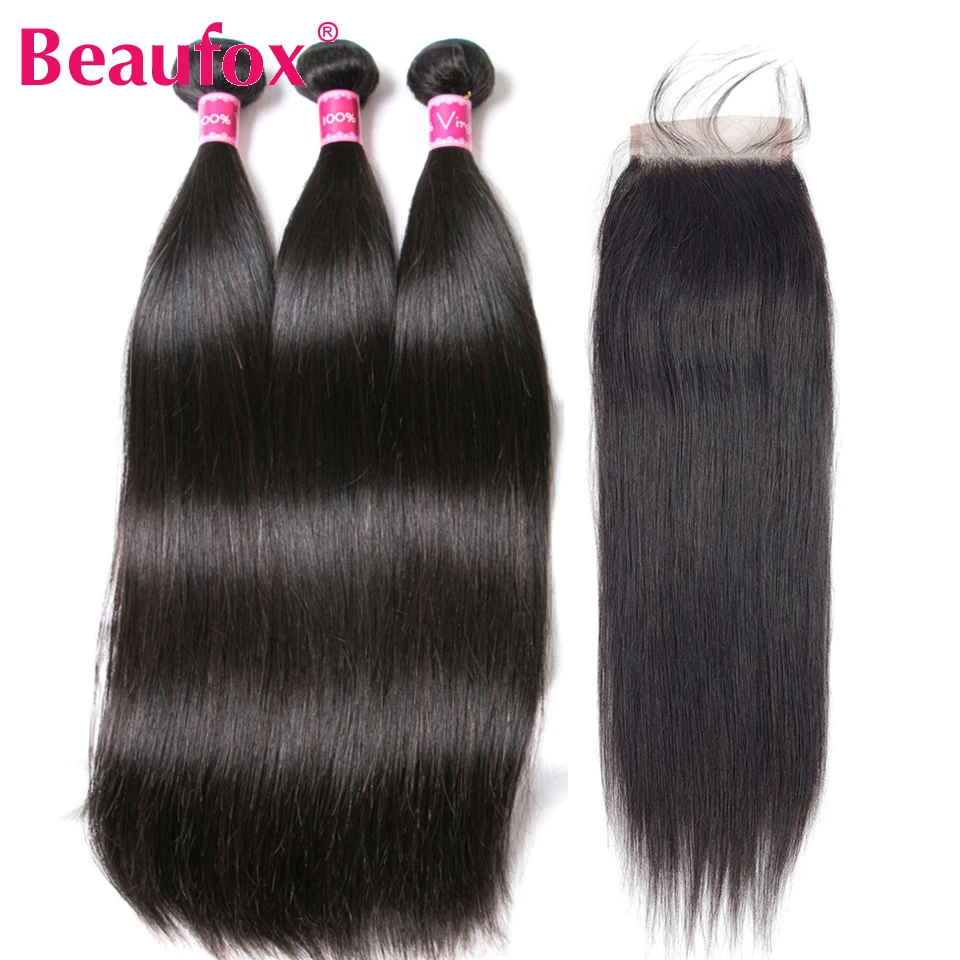 Прямые человеческие волосы Beaufox пучки с застежкой бразильские Remy пупряди 3 пряди