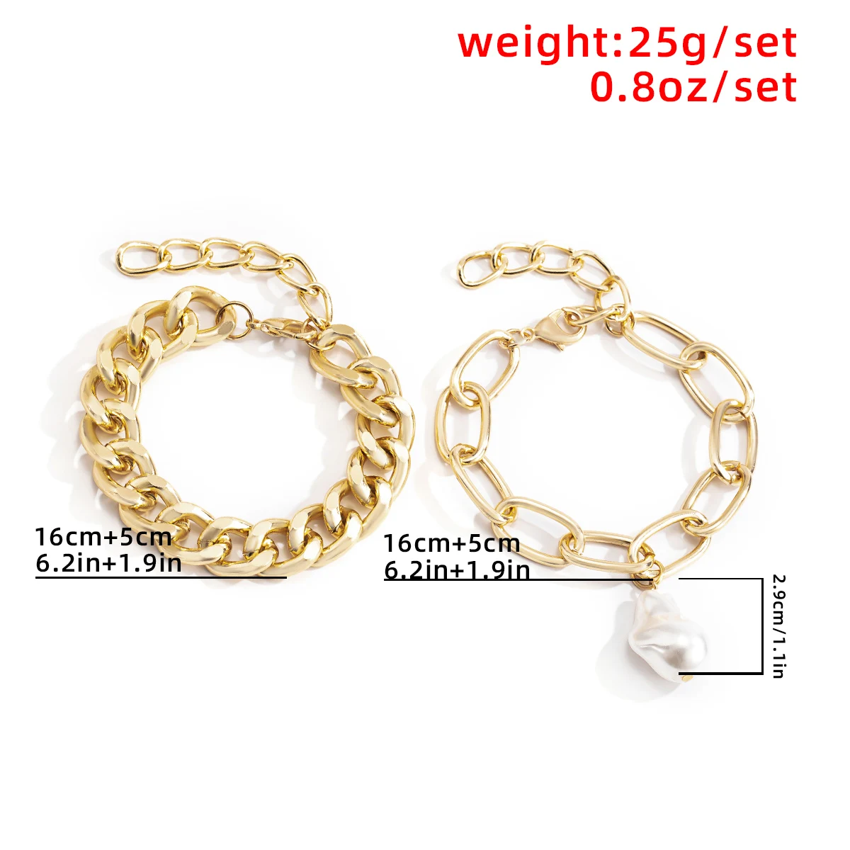 

Vintage Charm Baroque Pearl Pendant Bracelet on Hand for Women Men Punk Chunky Link Chain Couple Bracelet Hand Jewelry Gift 2021