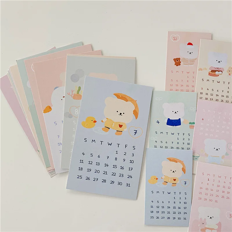 2021 корейский Ins мультфильм милый медведь открытка 12 листов Настольный кавайный