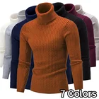 Мужской пуловер с высоким воротником, утепленный вязаный свитер, однотонный модный вязаный дизайнерский свитер, Зимний пуловер, 7 цветов, s