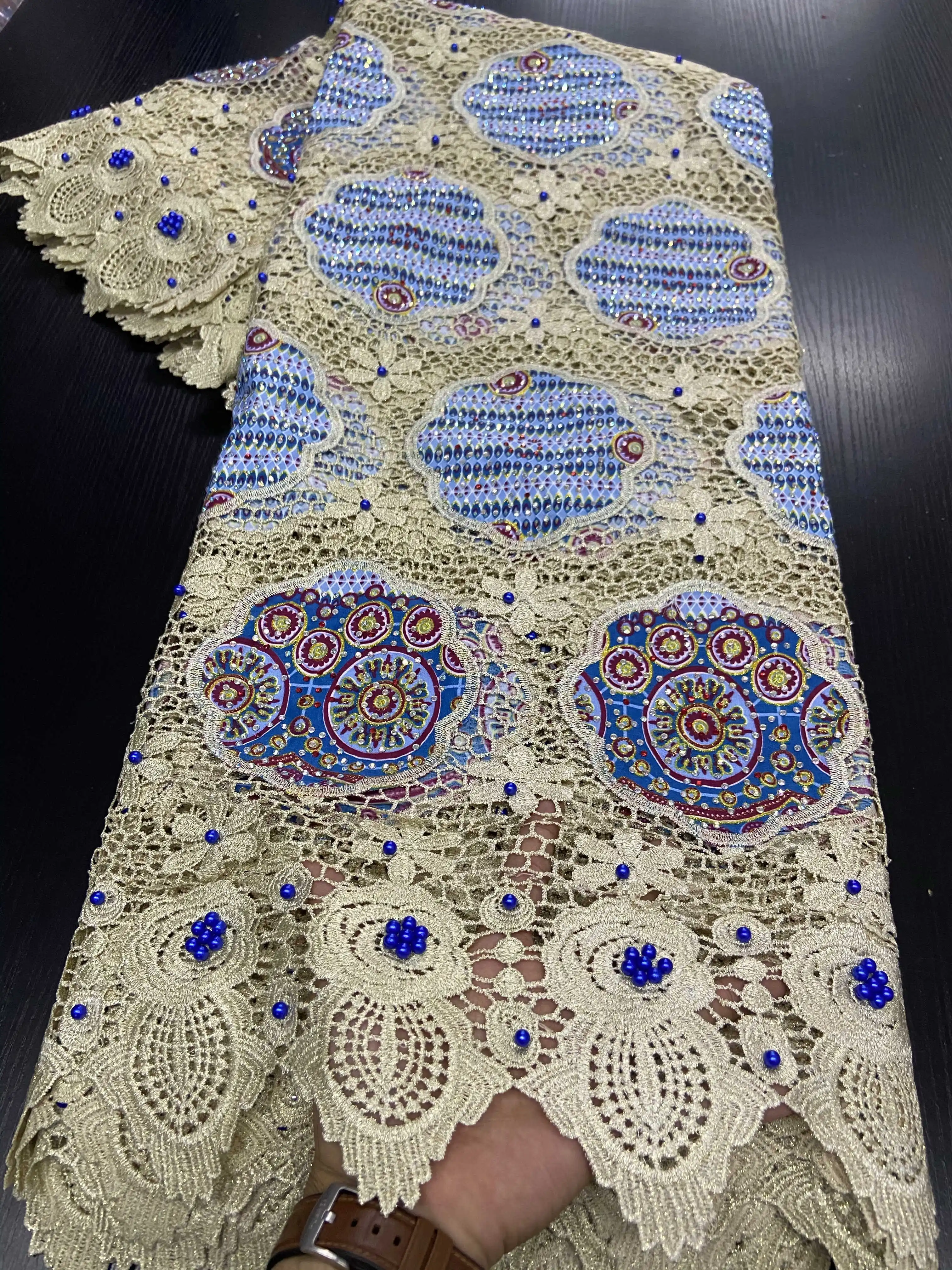 

XIYA Wax Nigerian Lace Fabrics African Cord Lace Fabric 2020 High Quality Guipure Lace Embroider Water Soluble Lace QF3423B-1