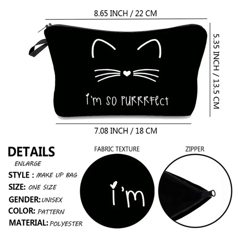 Cute Cat Print Cosmetic Bag Women Travel Waterproof Toiletry Storage Handbag Female Casual Makeup Holder Organizer Purse images - 6