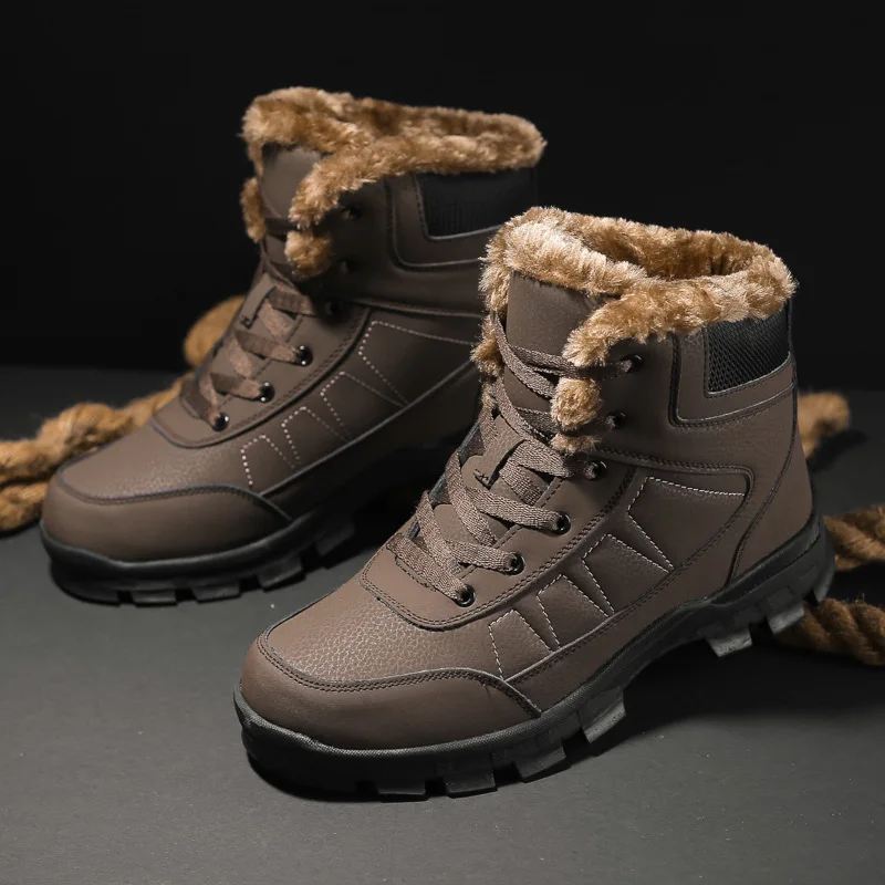 

Winter Men Boots Waterproof Warm Fur Snow Boots Men Outdoor Winter Work Casual Shoes Military Combat Rubber Ankle Boots