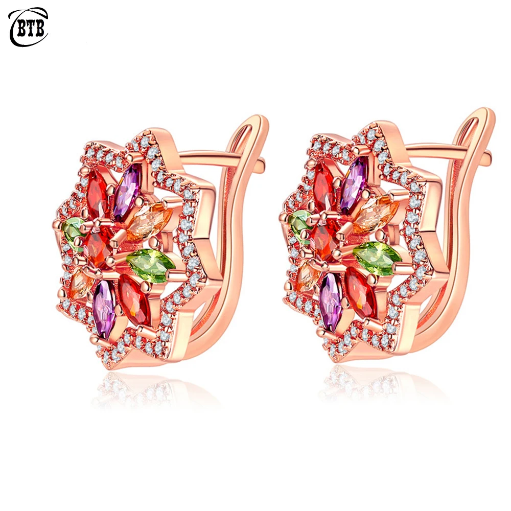 Серьги подвески женские из розового золота 585 пробы с кристаллом натурального