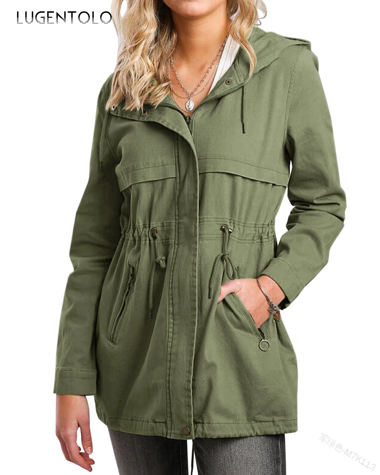 

Куртка женская с капюшоном, Свободное пальто на молнии, Повседневная модная уличная одежда с карманами, однотонная, на весну-осень