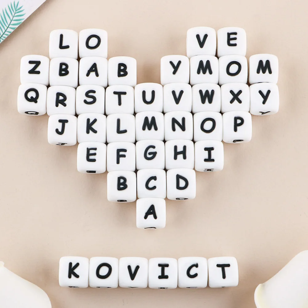 

Kovict 100/200/500pc 10MM Silicone Letters Beads Baby Teething Teethers English Alphabet Letter Beads BPA Free Baby Shower Gifts