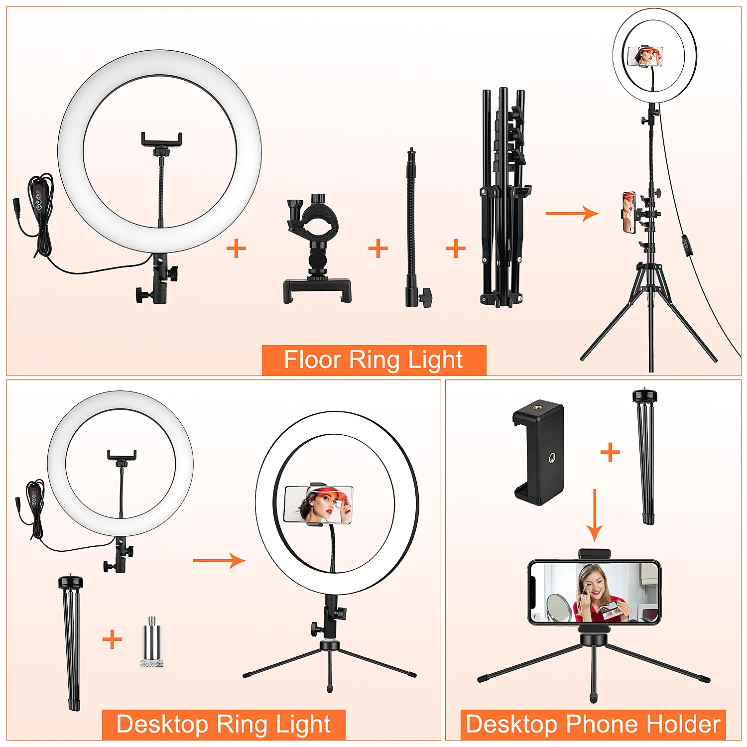 

Photography LED Selfie Ring Light 14 inch Dimmable Camera Phone Ring Lamp With Stand Tripods For Makeup Video Live Studio