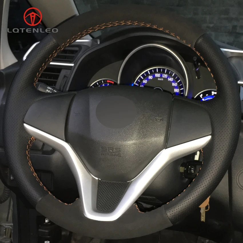 Черный кожаный чехол рулевого колеса автомобиля LQTENLEO для Honda Fit городской Джаз