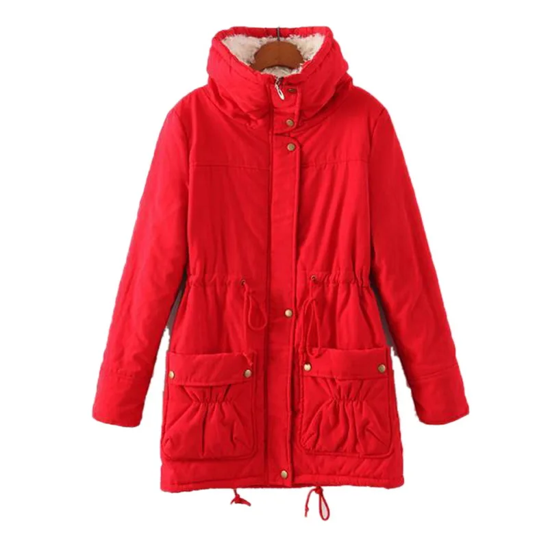 Red LOOZYKIT, зимнее пальто для женщин, модный бренд, свободная верхняя одежда,, Femme, средней длины, ватная куртка, ватная парка, Mujer размера плюс - Цвет: Red