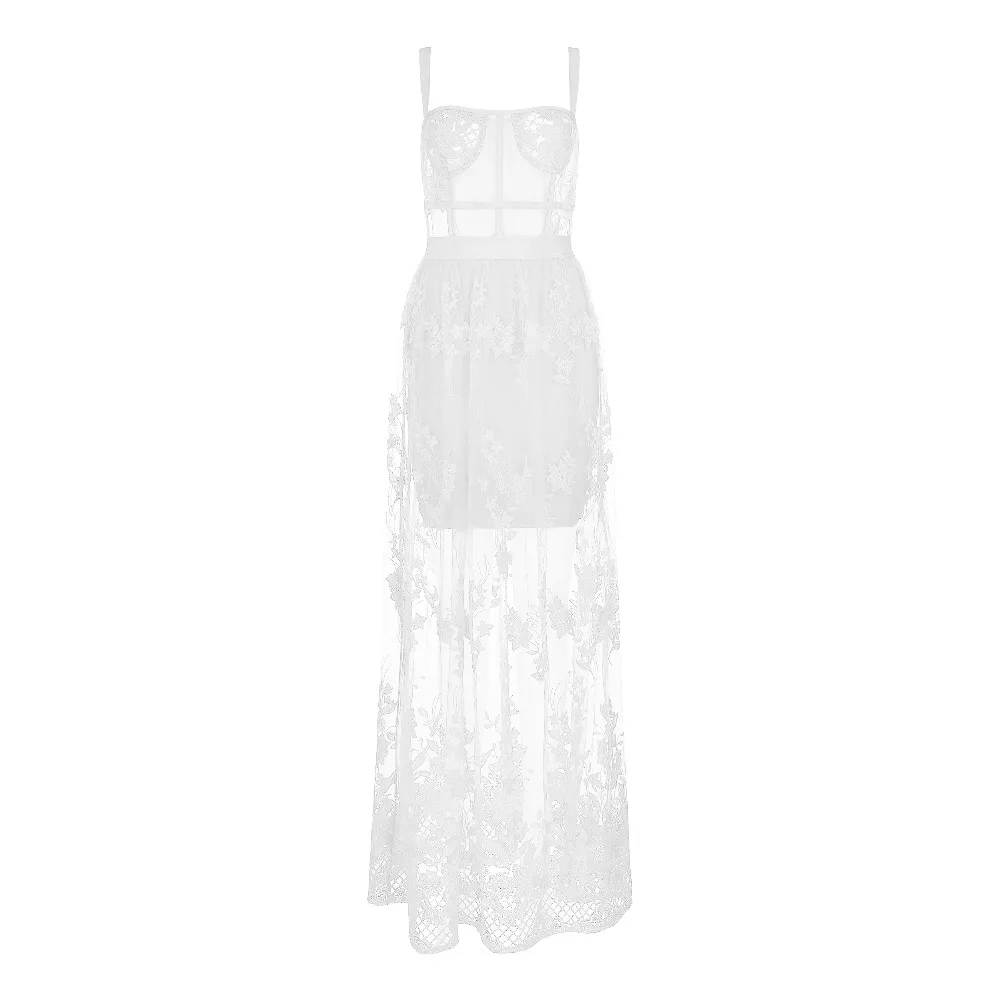 

Bandage Dress Evening Party Dress High Quality Blue Red White Slip Hollow Out Long Rayon