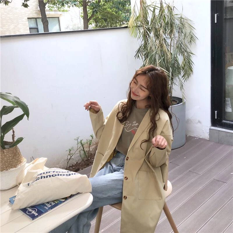 Тренч Женский однотонный простой однобортный универсальное пальто для женщин s