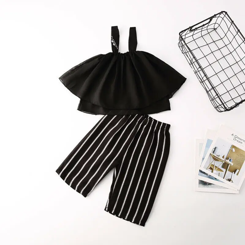 2 шт. детский летний топ на бретельках и длинные брюки в полоску | Мать ребенок