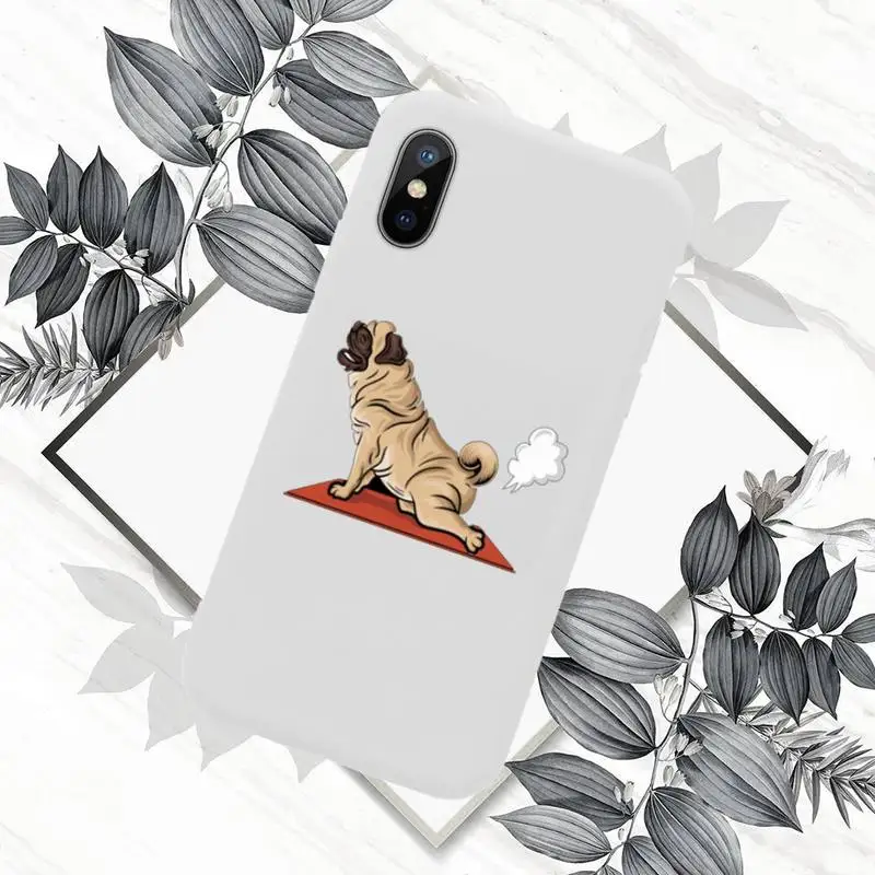

Cute Cartoon Pug Animal Yoga Phone Case Candy Color for iPhone 6 7 8 11 12 s mini pro X XS XR MAX Plus