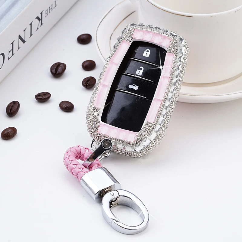 

Diamond Crystal Car Key Cover Case Holder For Toyota Chr Land Cruiser 200 Avensis Auris Corolla Smart Keychain Shell Accessories