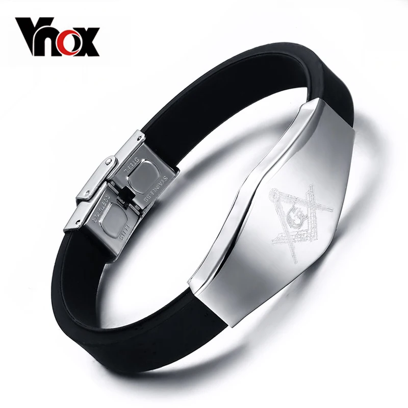 Vnox Masonic Silicone Bracelet Bangle Stainless Steel Adjustable Length Clasp|silicone bracelet|bangle stainless steelstainless steel |