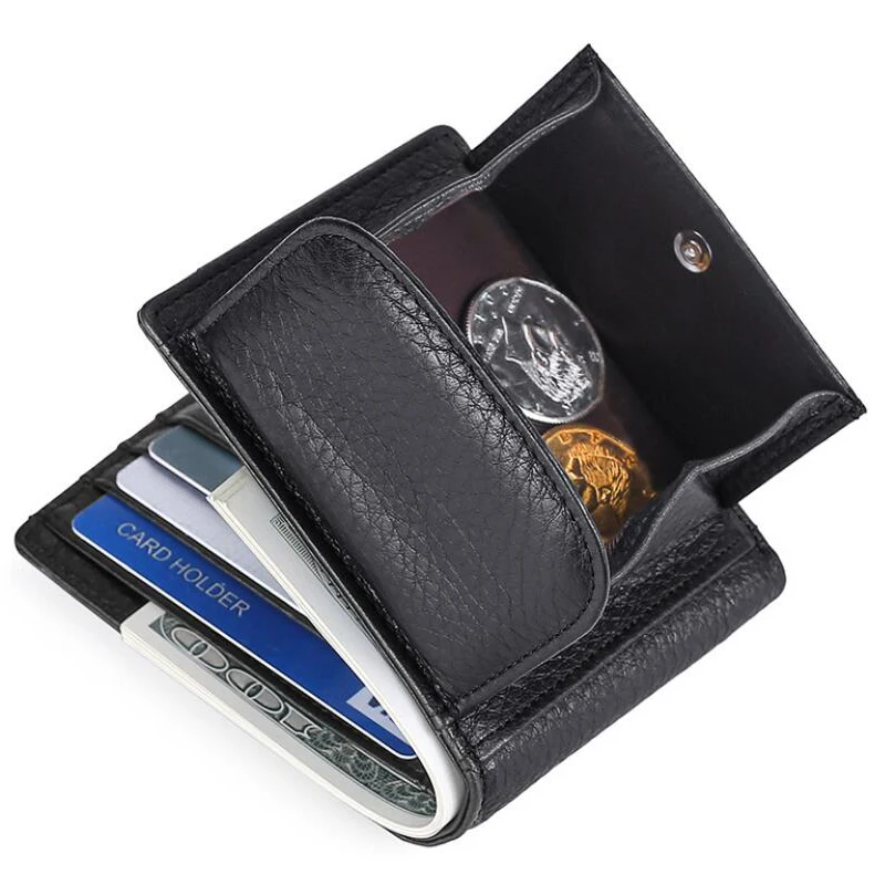 

Короткий кошелек из воловьей кожи для мужчин и женщин, модный бумажник с кармашком для мелочи, кредитница из натуральной кожи с RFID