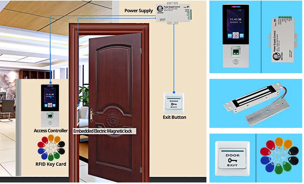 OBO RFID система контроля доступа комплект отпечатков пальцев биометрический сенсорный Электрический магнитный замок Болт Strike дверные замки USB Время посещаемости
