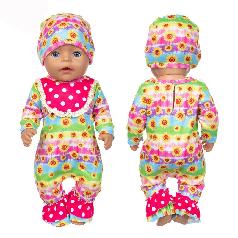 

2021 New Sunflower Jumpsuits Suit Doll Clothes Fit 43cm Baby New Born doll,American Girl 18inch Doll Clothes Accessories