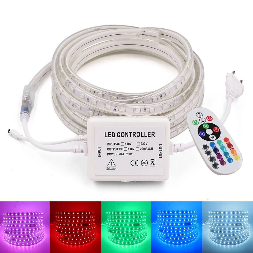5050 RGB Светодиодные ленты светильник переменного тока 220V-240V Водонепроницаемый +