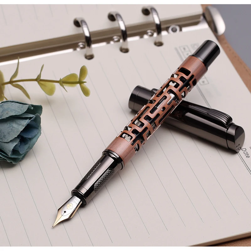 1Pc New Chinese Traditional Classical Element Fountain Pen 0.5mm Iridium Business Pen Bronze Gift Ink Pen School Office Supplies