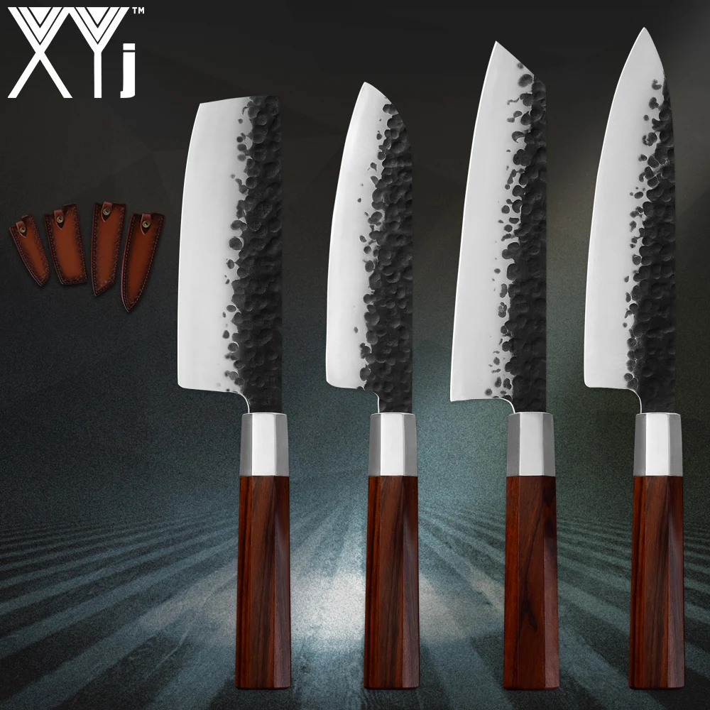 XYj набор кухонных ножей из нержавеющей стали 8 ''шеф-повара 7'' нож для приготовления пищи Santoku кожаное покрытие оболочки аксессуары для кухни