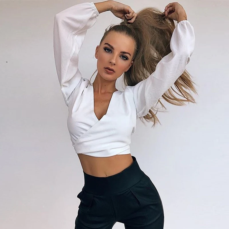 Женский топ с длинным рукавом и открытой спиной глубоким V-образным вырезом |